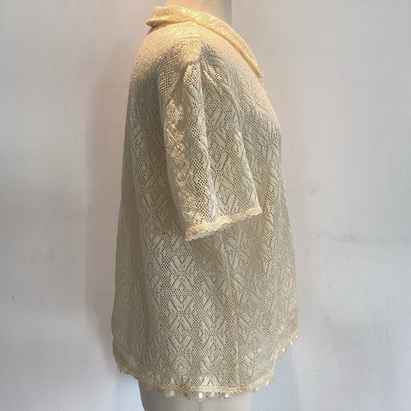 Cottagecore, schoolgirl, coquette, pointelle knit short sleeve ecru cardigan. L? - Picture 5 of 8